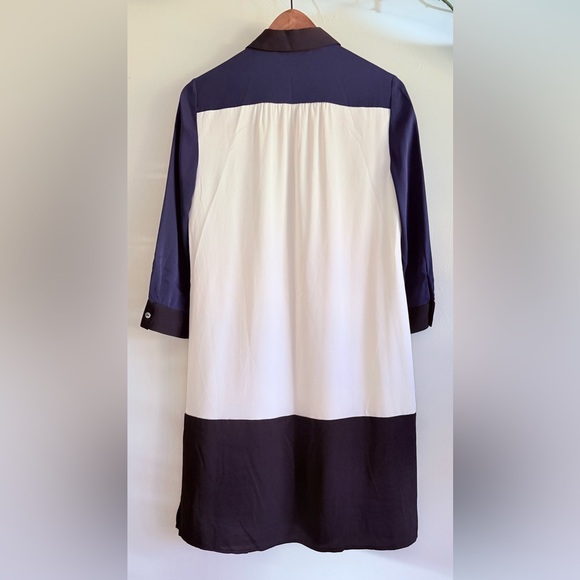 Diane Von Furstenberg Blue, White & Black Colorblock Silk Shirt Dress size4 - Picture 3 of 13